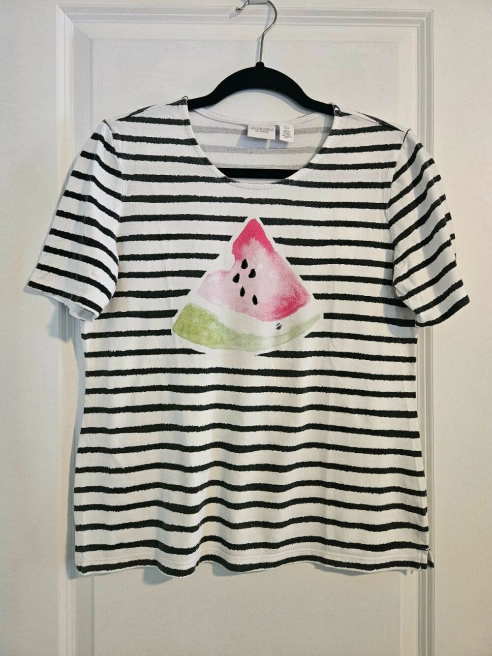 Chico’s Weekend Watermelon Stripe Tee | Fun Summer Graphic Top | Size 1/M/8
